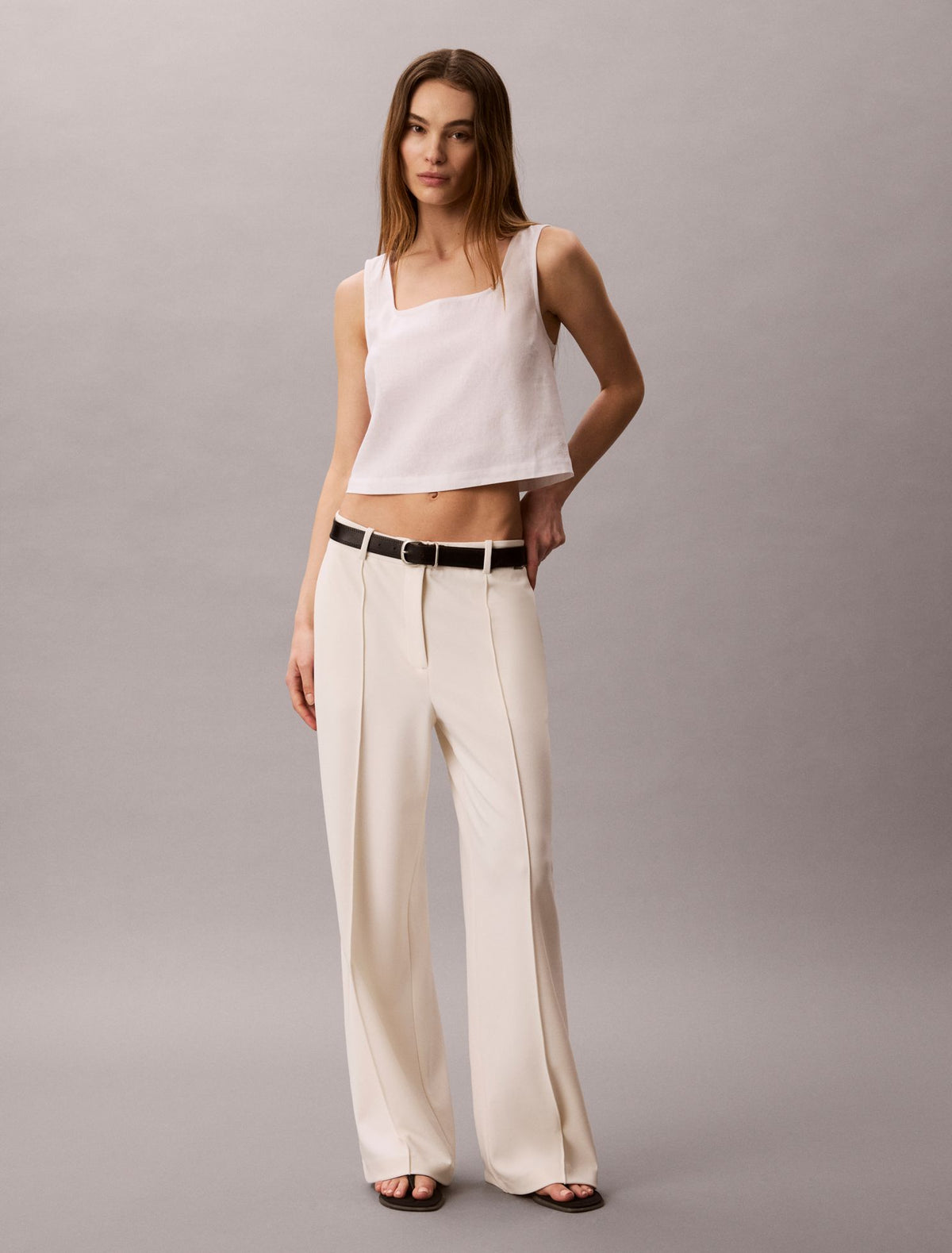 Linen Blend Cropped Tank Top - Calvin Klein Women