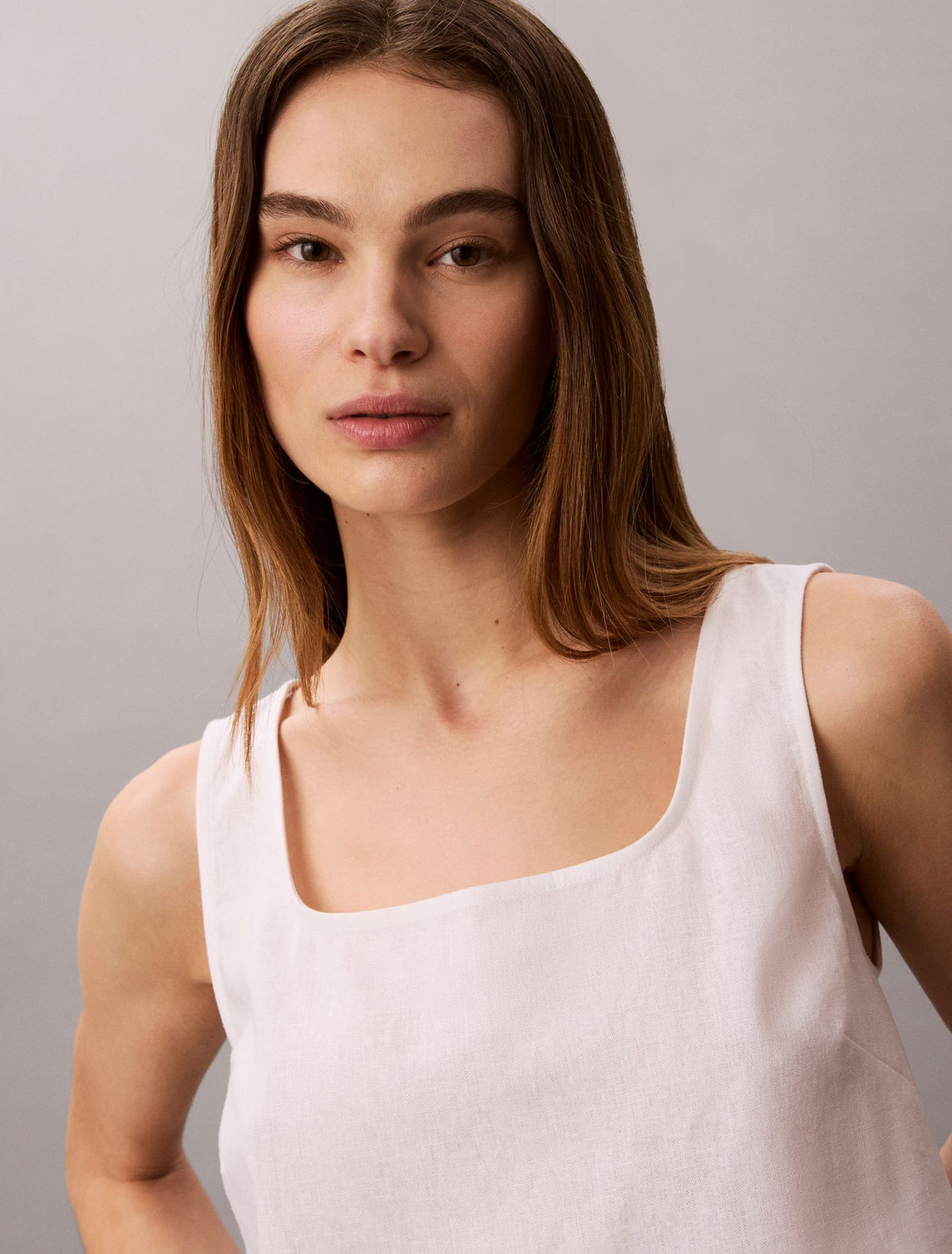 Linen Blend Cropped Tank Top - Calvin Klein Women