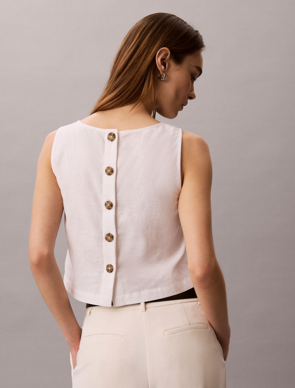 Linen Blend Cropped Tank Top - Calvin Klein Women