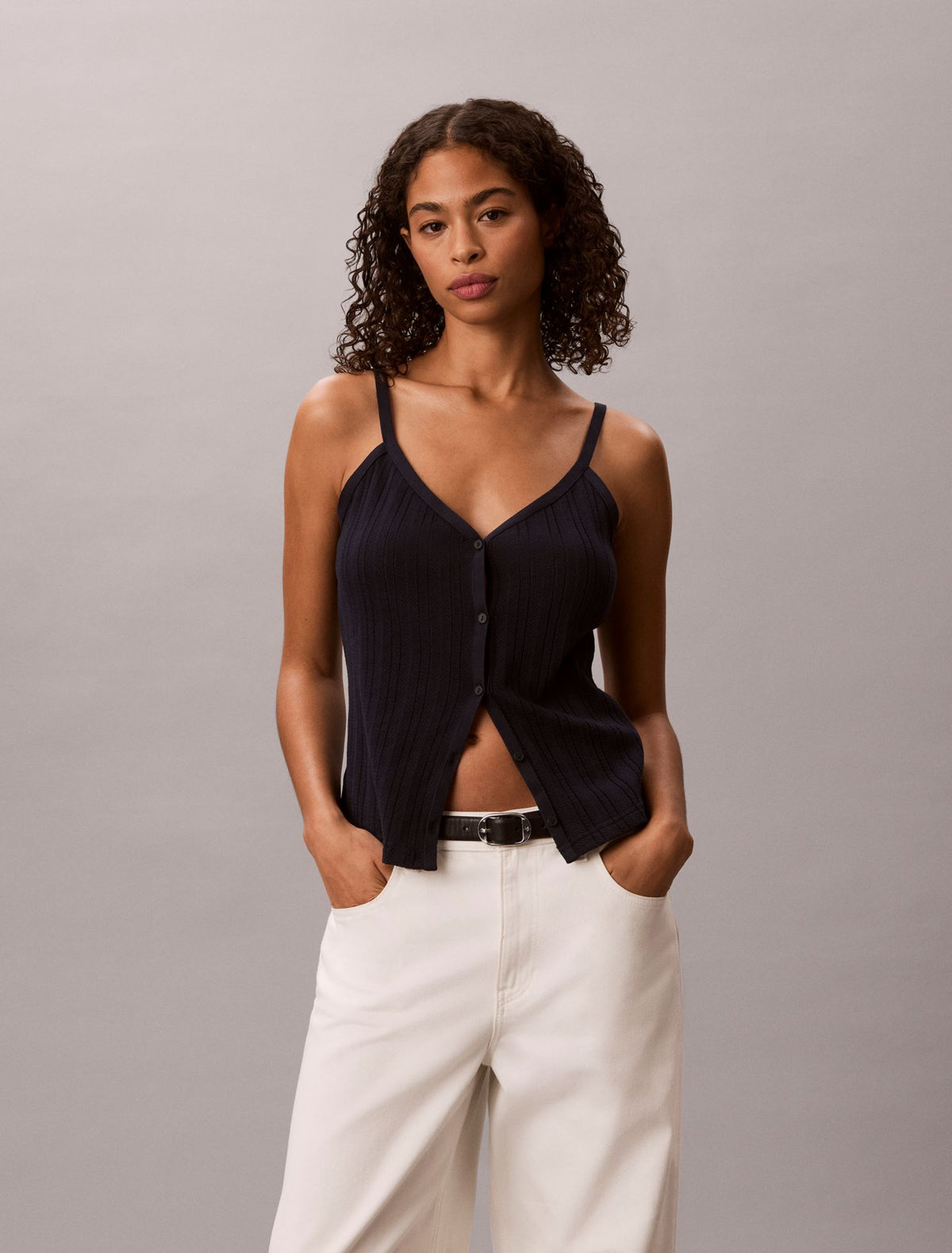 Crochet Button-Down Tank Top - Calvin Klein Women