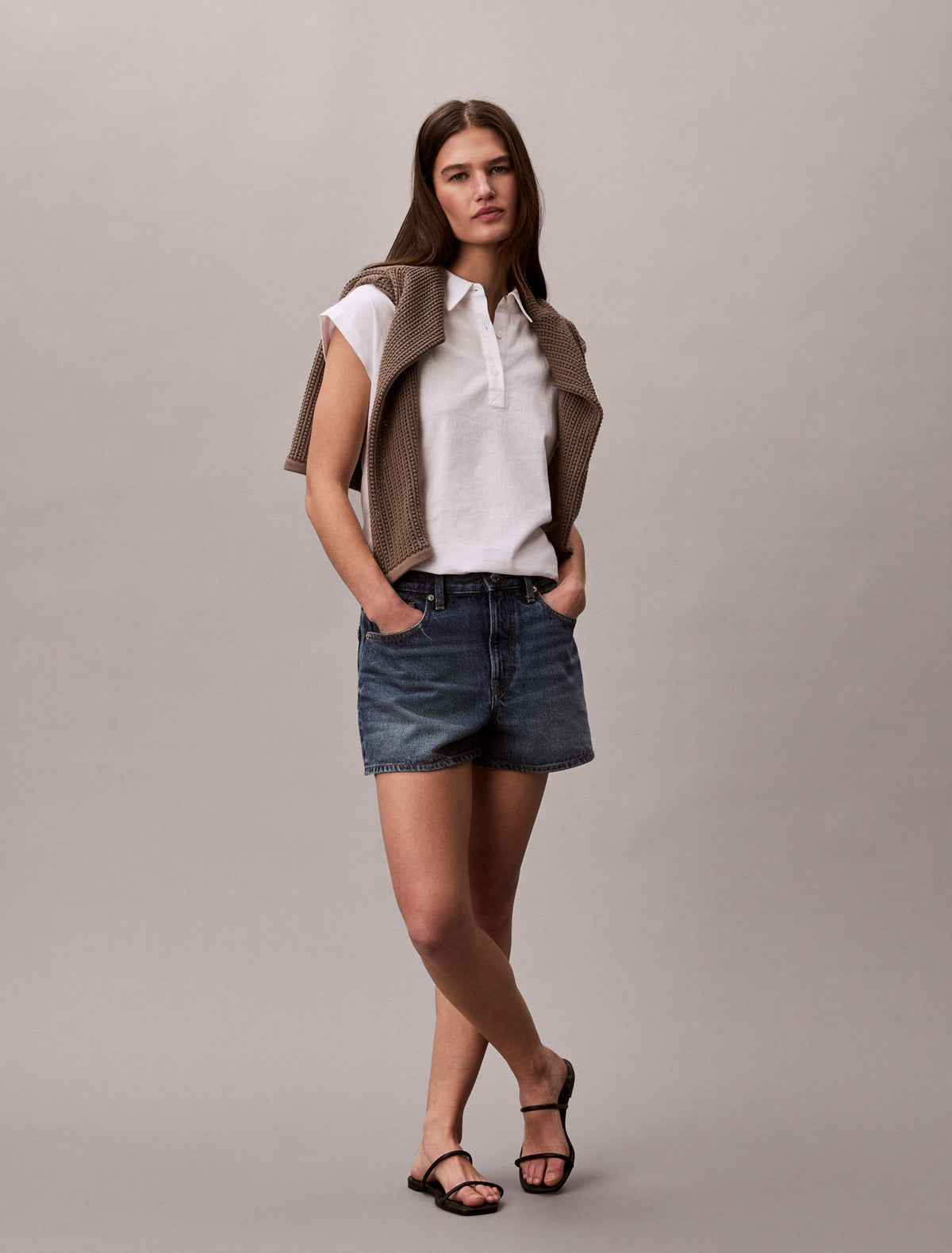 Linen Blend Short Sleeve Top - Calvin Klein Women