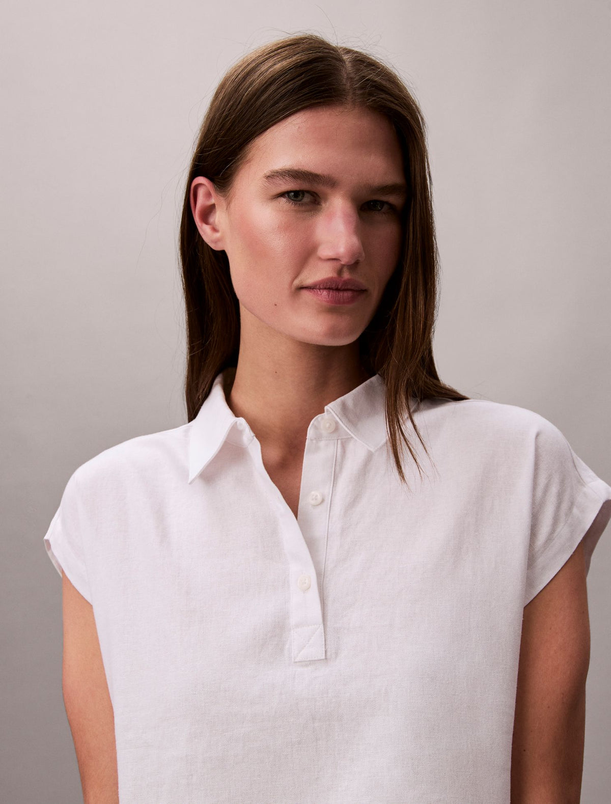 Linen Blend Short Sleeve Top - Calvin Klein Women