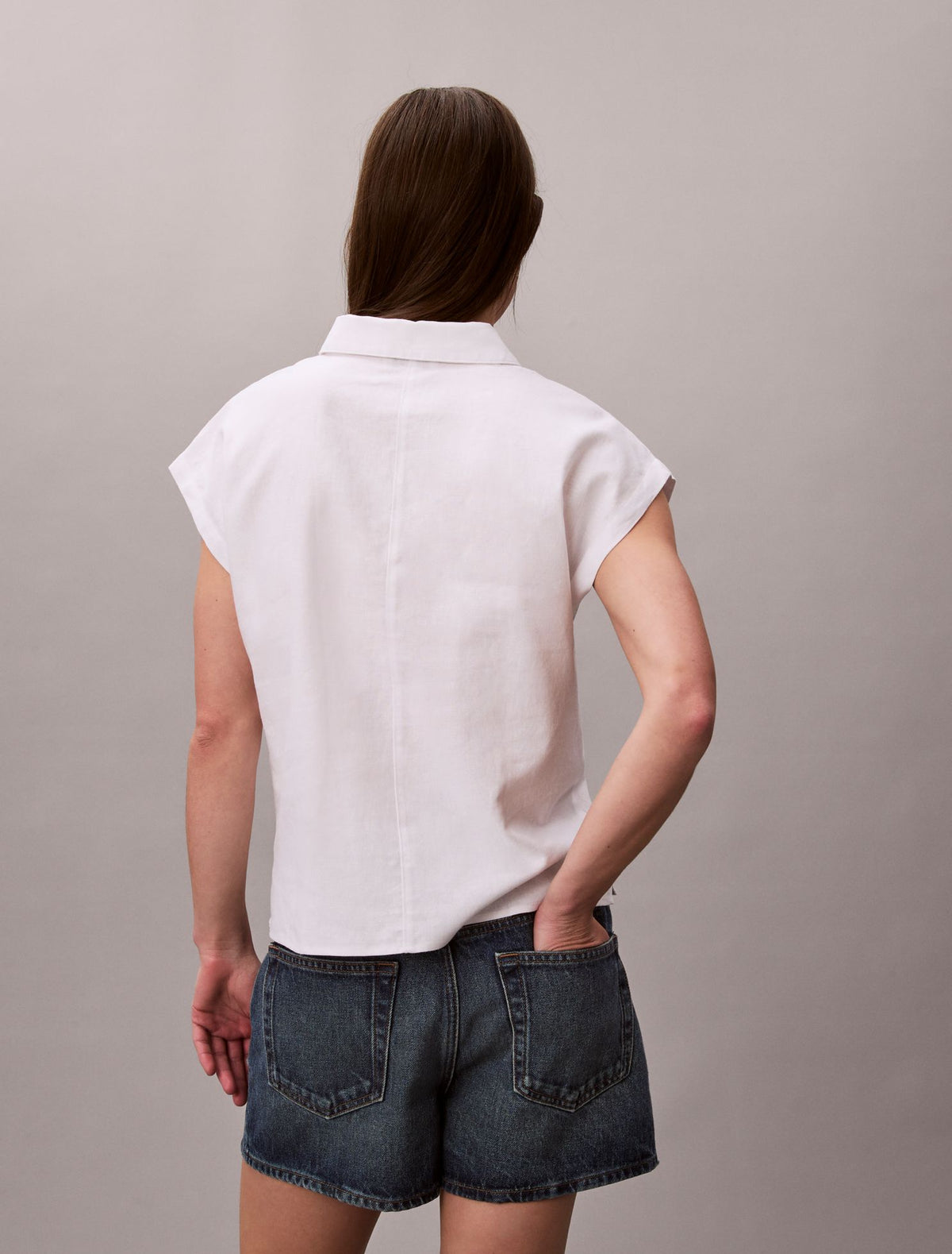 Linen Blend Short Sleeve Top - Calvin Klein Women