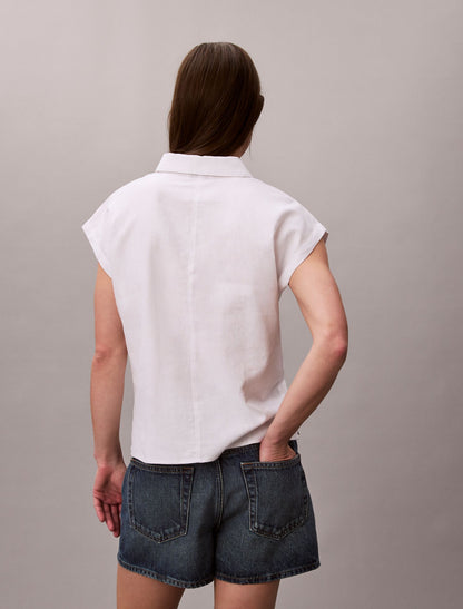 Linen Blend Short Sleeve Top - Calvin Klein Women