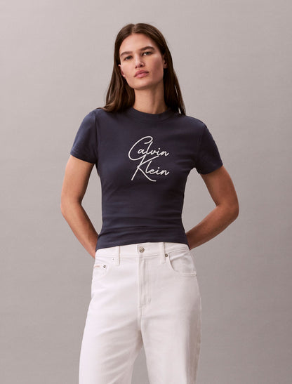 Raised Script Logo Graphic Slim T-Shirt - Calvin Klein Women
