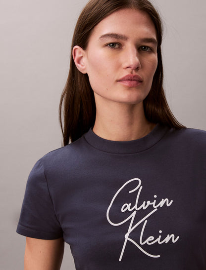 Raised Script Logo Graphic Slim T-Shirt - Calvin Klein Women