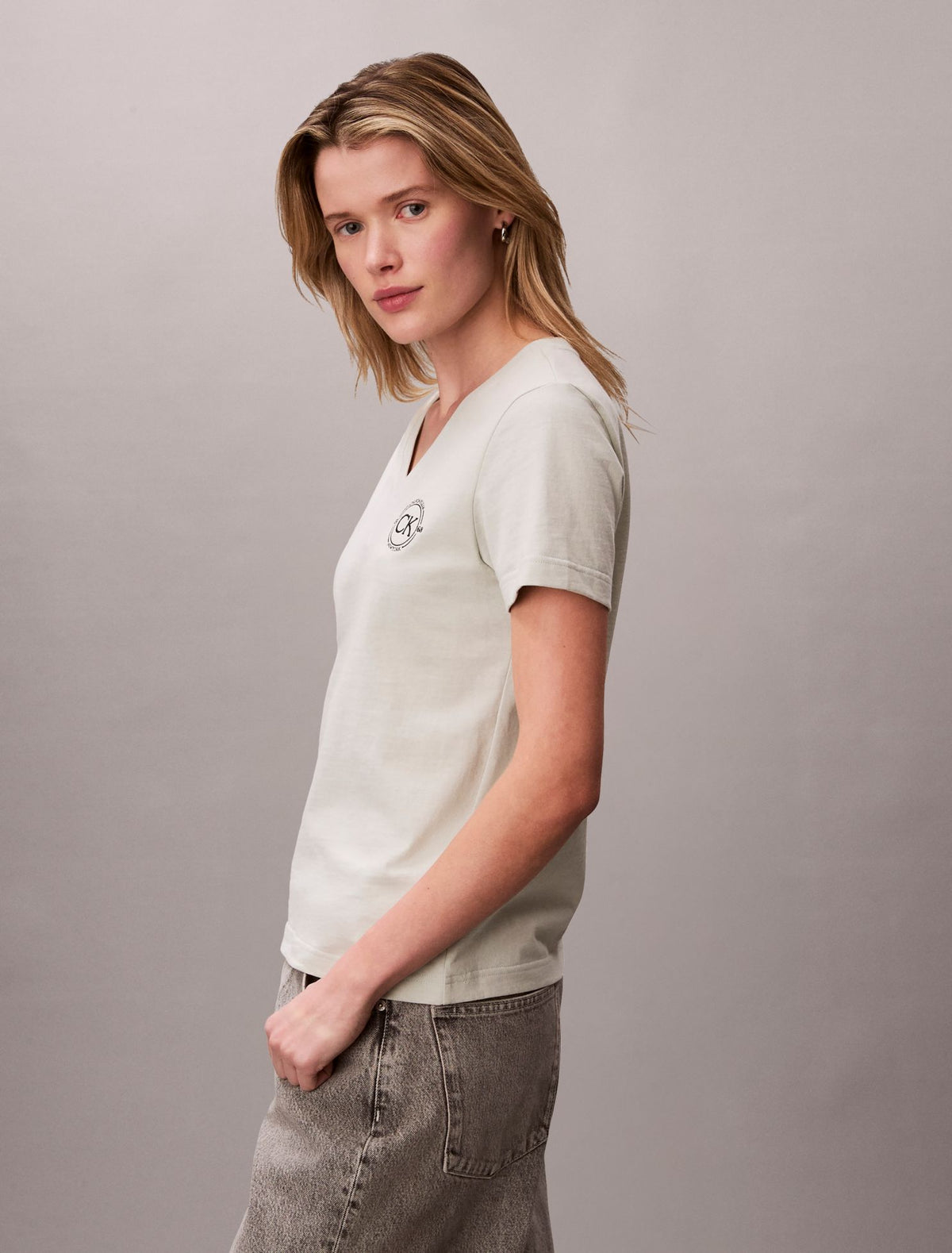 Embroidered CK Crest V-Neck Tee - Calvin Klein Women