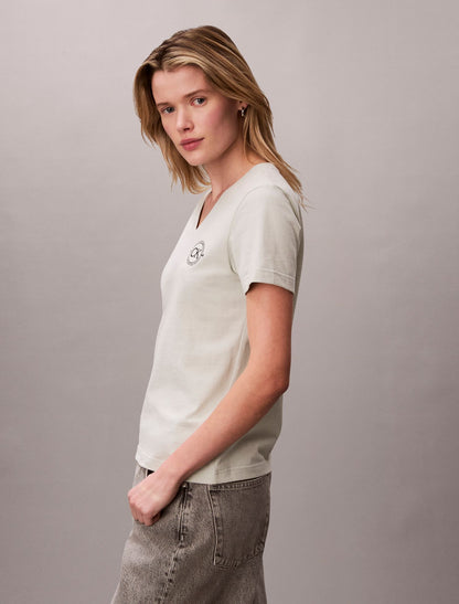 Embroidered CK Crest V-Neck Tee - Calvin Klein Women