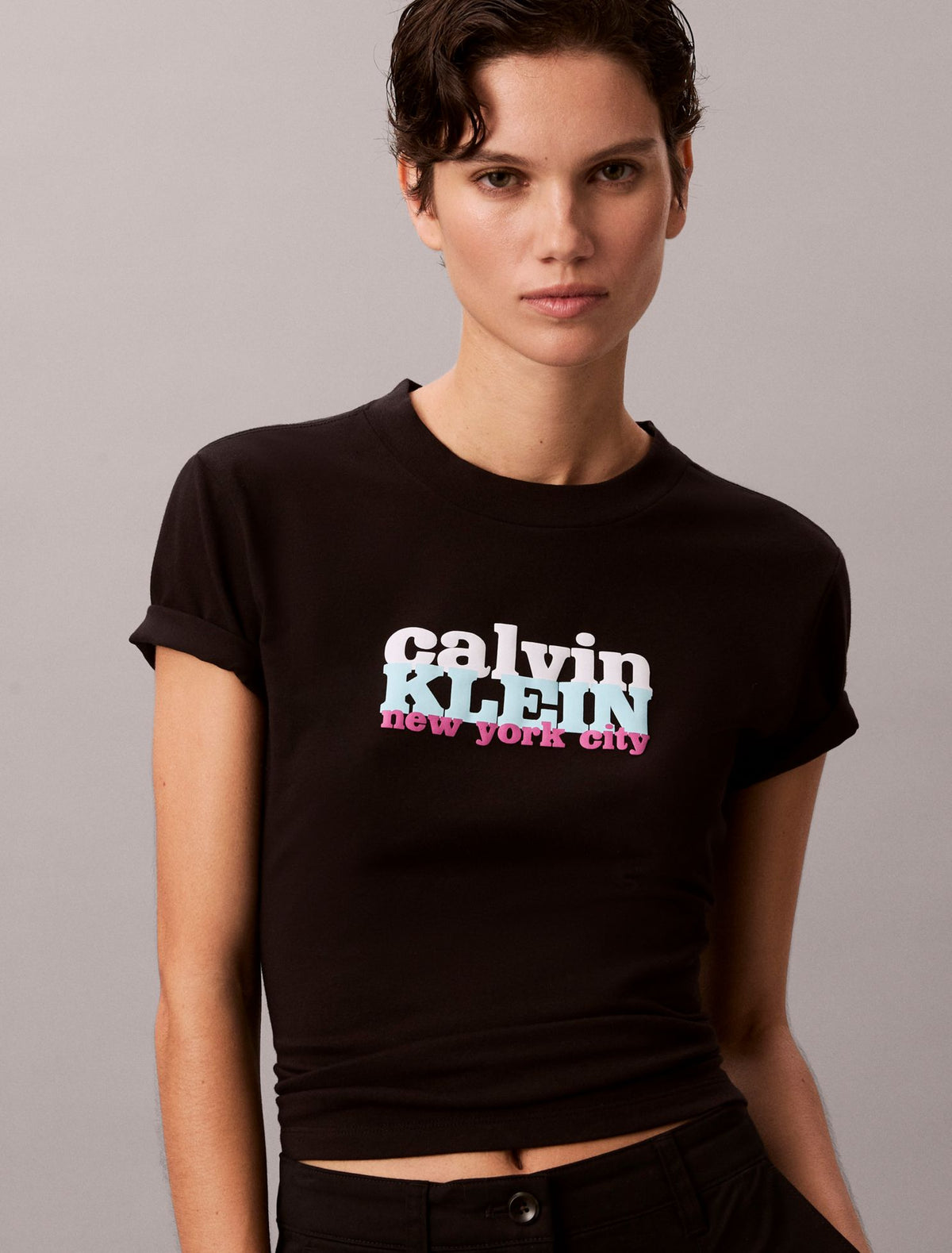 Contrast Logo Graphic Slim T-Shirt - Calvin Klein Women