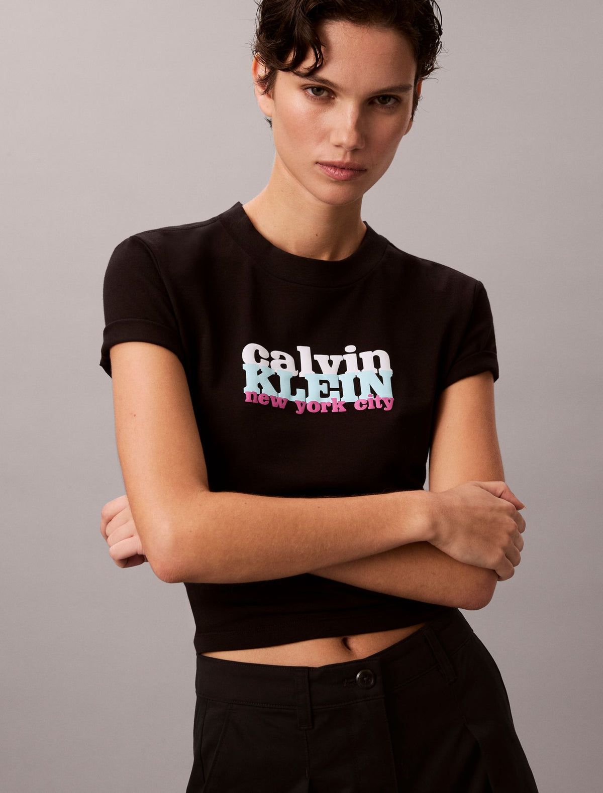 Contrast Logo Graphic Slim T-Shirt - Calvin Klein Women