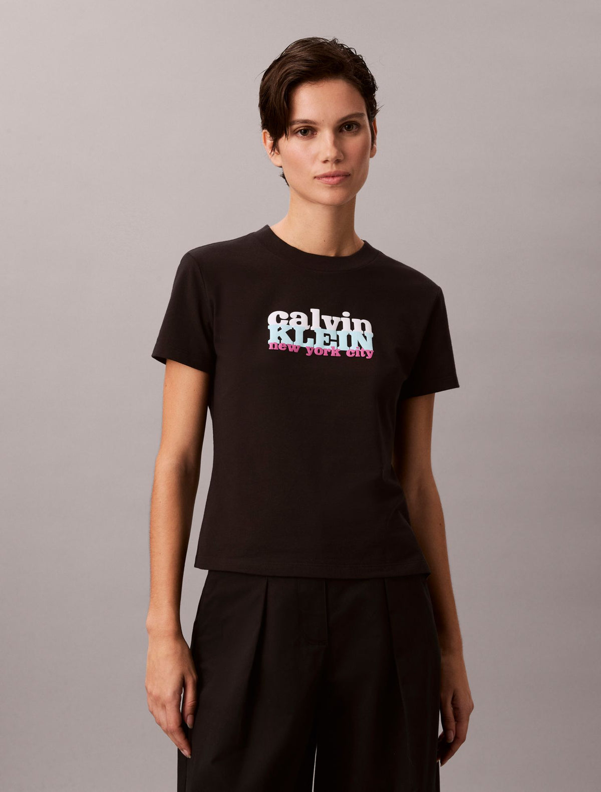 Contrast Logo Graphic Slim T-Shirt - Calvin Klein Women