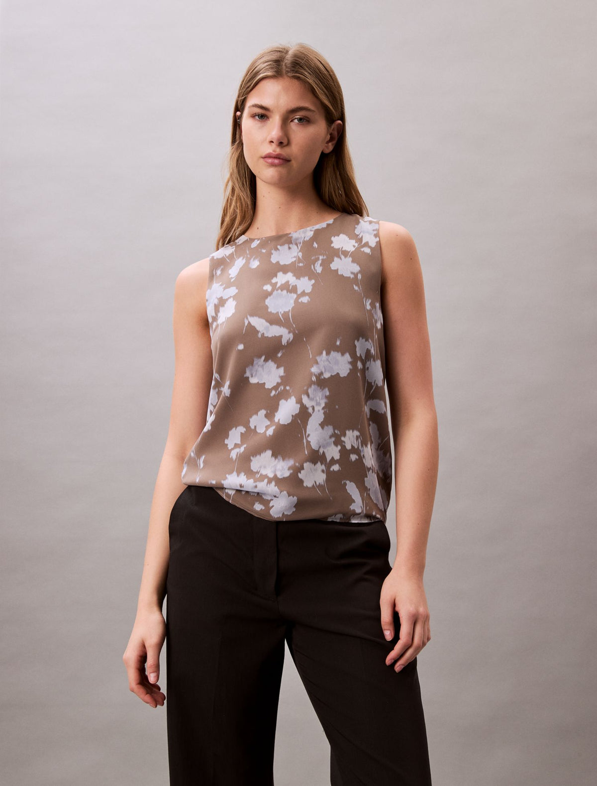 Printed Chiffon Sleeveless Shell Top - Calvin Klein Women