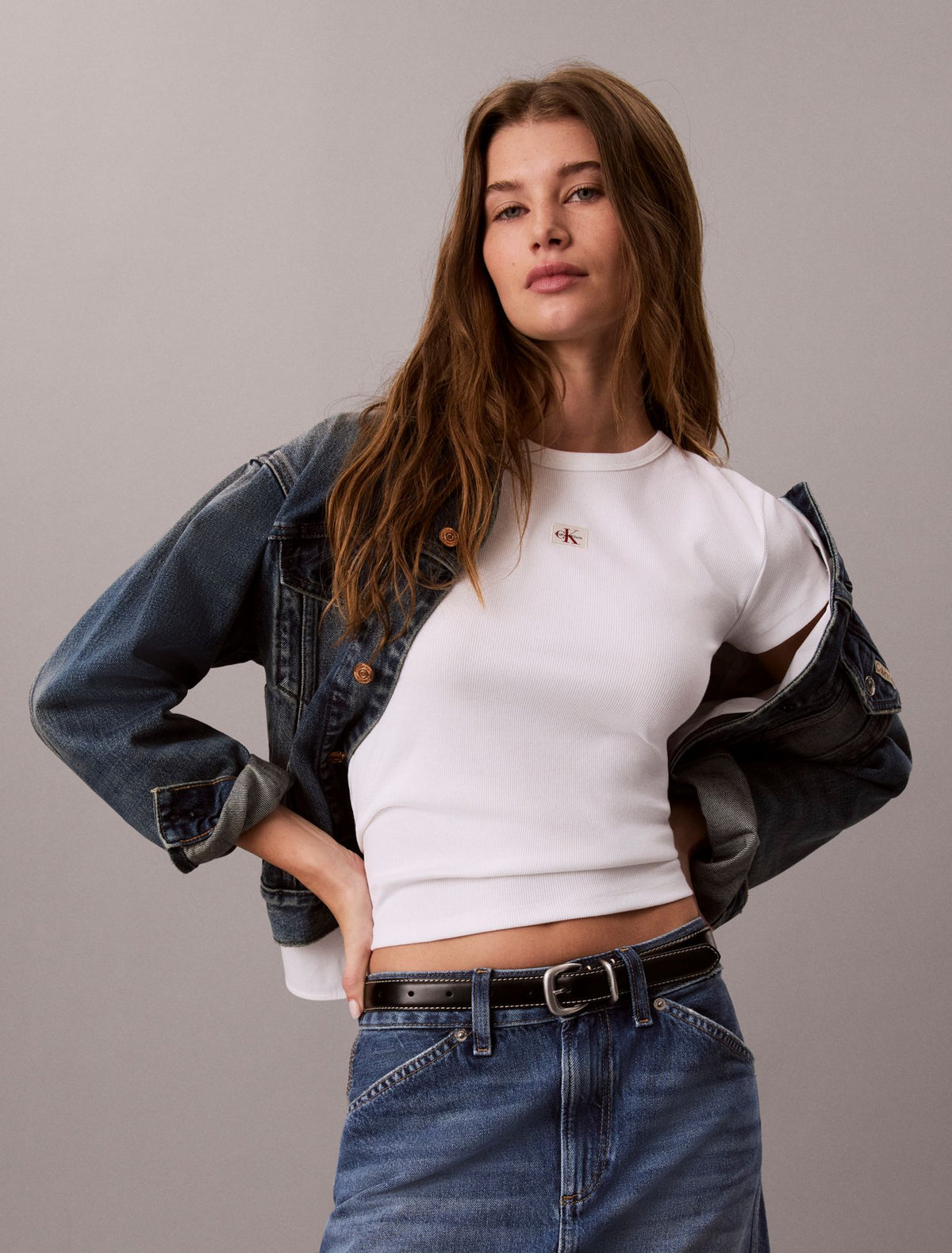Woven Monologo Rib Tee - Calvin Klein Women