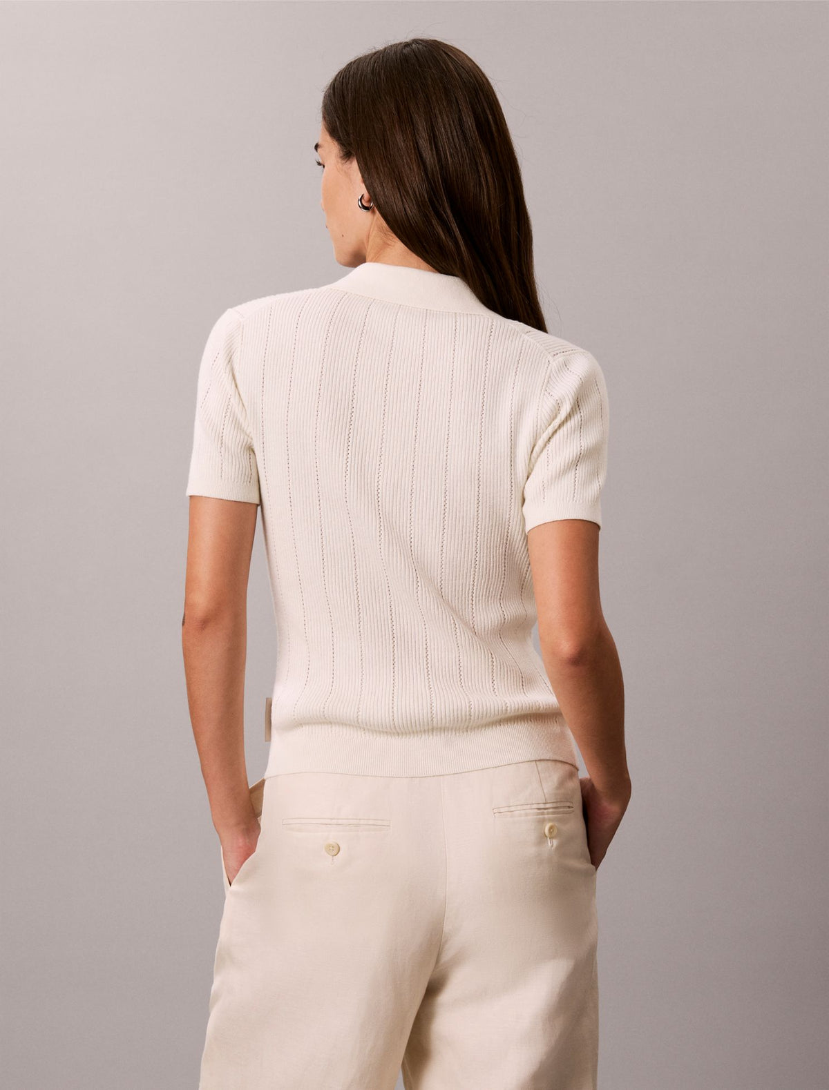 Smooth Cotton Rib Polo Sweater - Calvin Klein Women