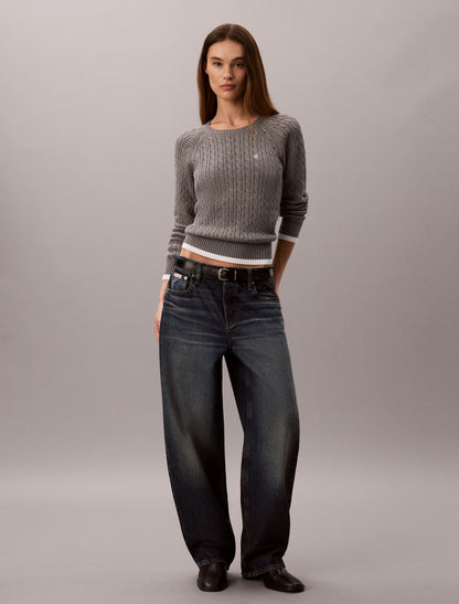 Cable Knit Tipping Crewneck Sweater - Calvin Klein Women