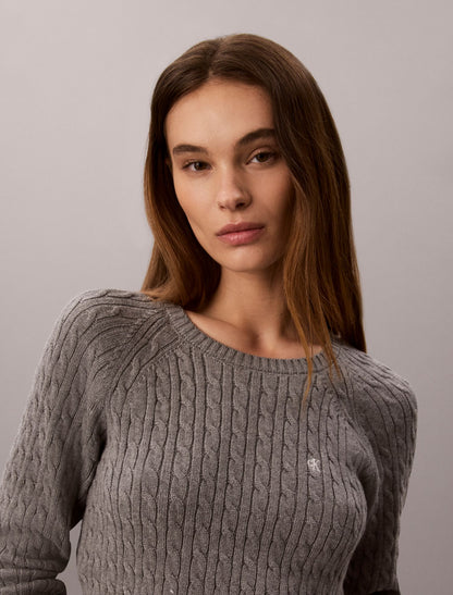 Cable Knit Tipping Crewneck Sweater - Calvin Klein Women