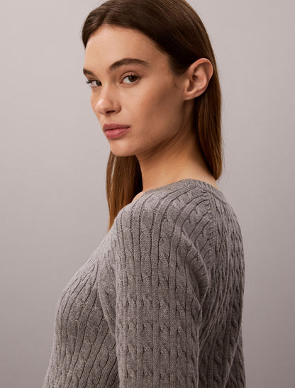 Cable Knit Tipping Crewneck Sweater - Calvin Klein Women