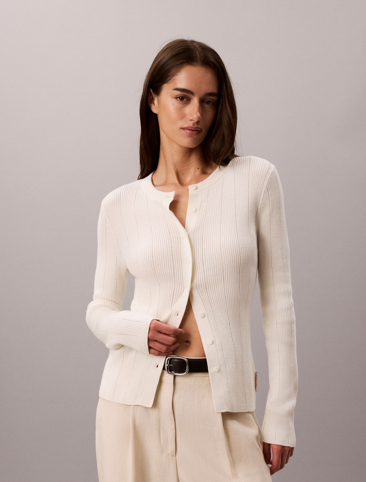 Smooth Cotton Rib Cardigan Sweater - Calvin Klein Women