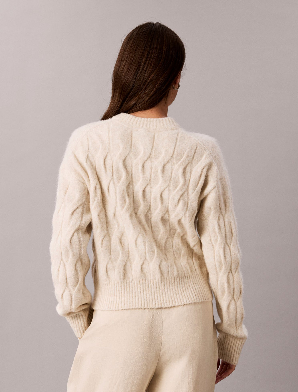 Wool Blend Cable Knit Sweater - Calvin Klein Women