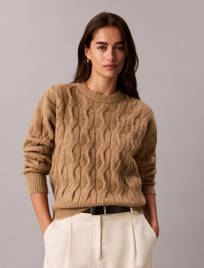 Wool Blend Cable Knit Sweater - Calvin Klein Women