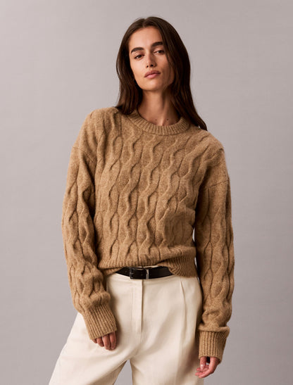 Wool Blend Cable Knit Sweater - Calvin Klein Women