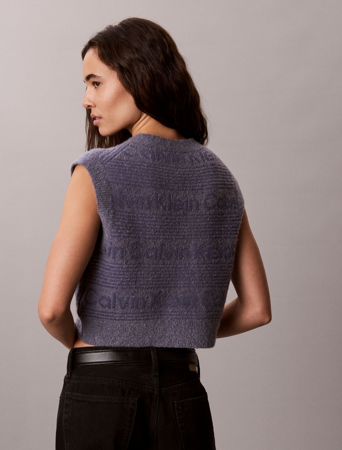 Wool Blend Textured Logo Sweater Vest - Calvin Klein Women
