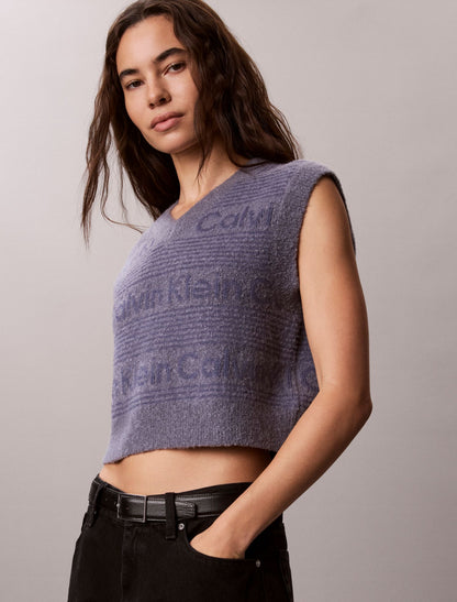 Wool Blend Textured Logo Sweater Vest - Calvin Klein Women