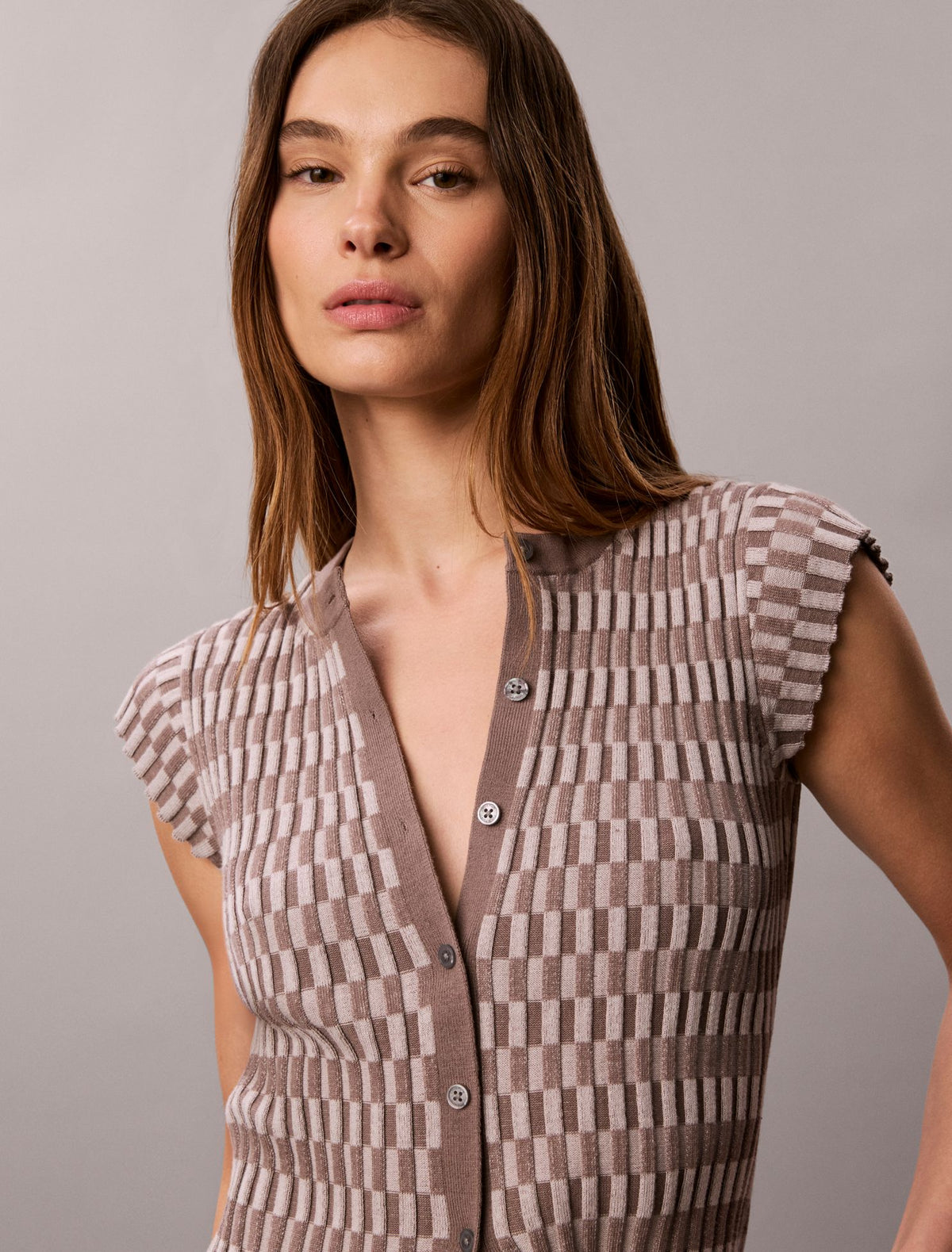 Tech Knit Checkered Rib Cardigan - Calvin Klein Women