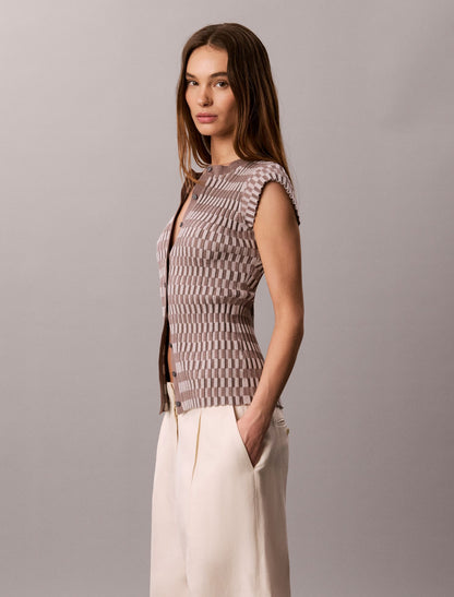 Tech Knit Checkered Rib Cardigan - Calvin Klein Women