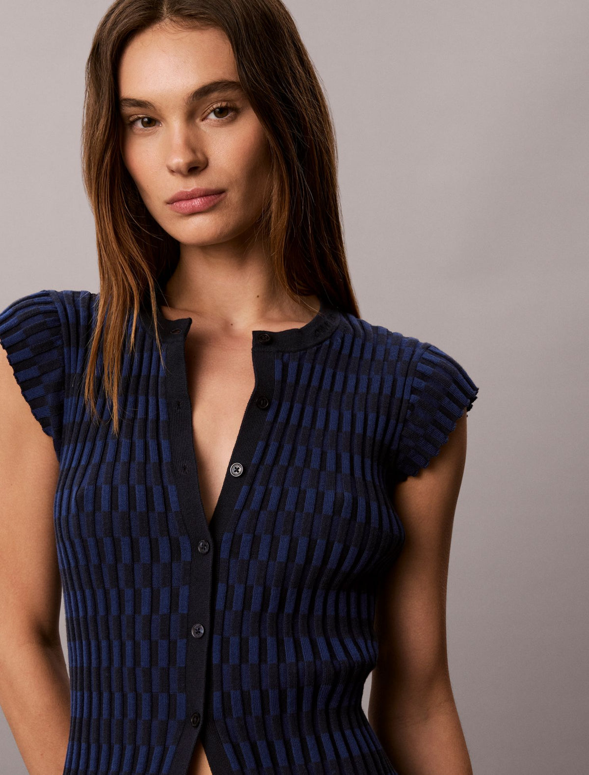 Tech Knit Checkered Rib Cardigan - Calvin Klein Women