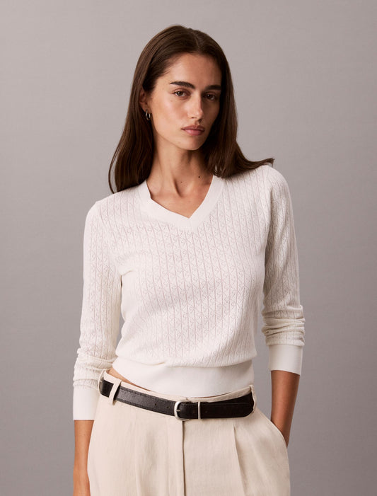 Pointelle Knit Long Sleeve Top - Calvin Klein Women