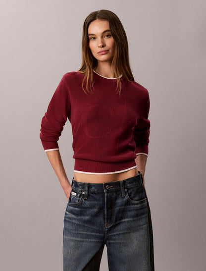 Smooth Cotton Monogram Tipping Sweater - Calvin Klein Women