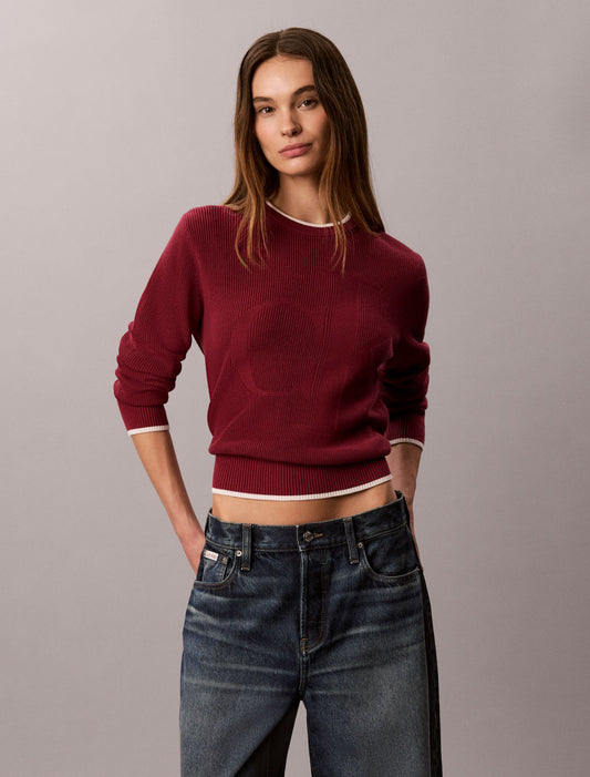 Smooth Cotton Monogram Tipping Sweater - Calvin Klein Women