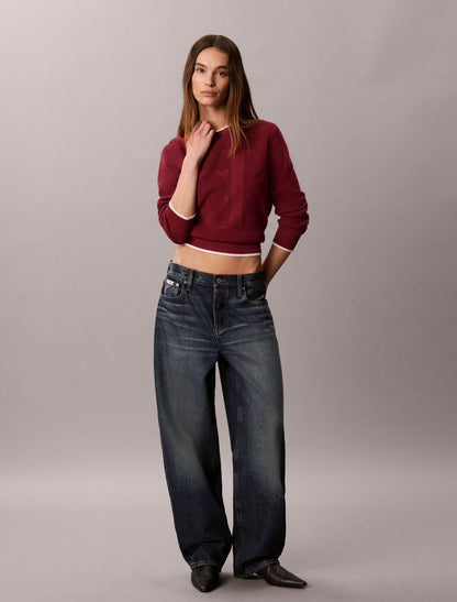 Smooth Cotton Monogram Tipping Sweater - Calvin Klein Women