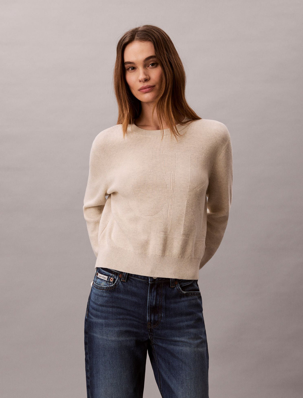 Smooth Cotton Monogram Sweater - Calvin Klein Women