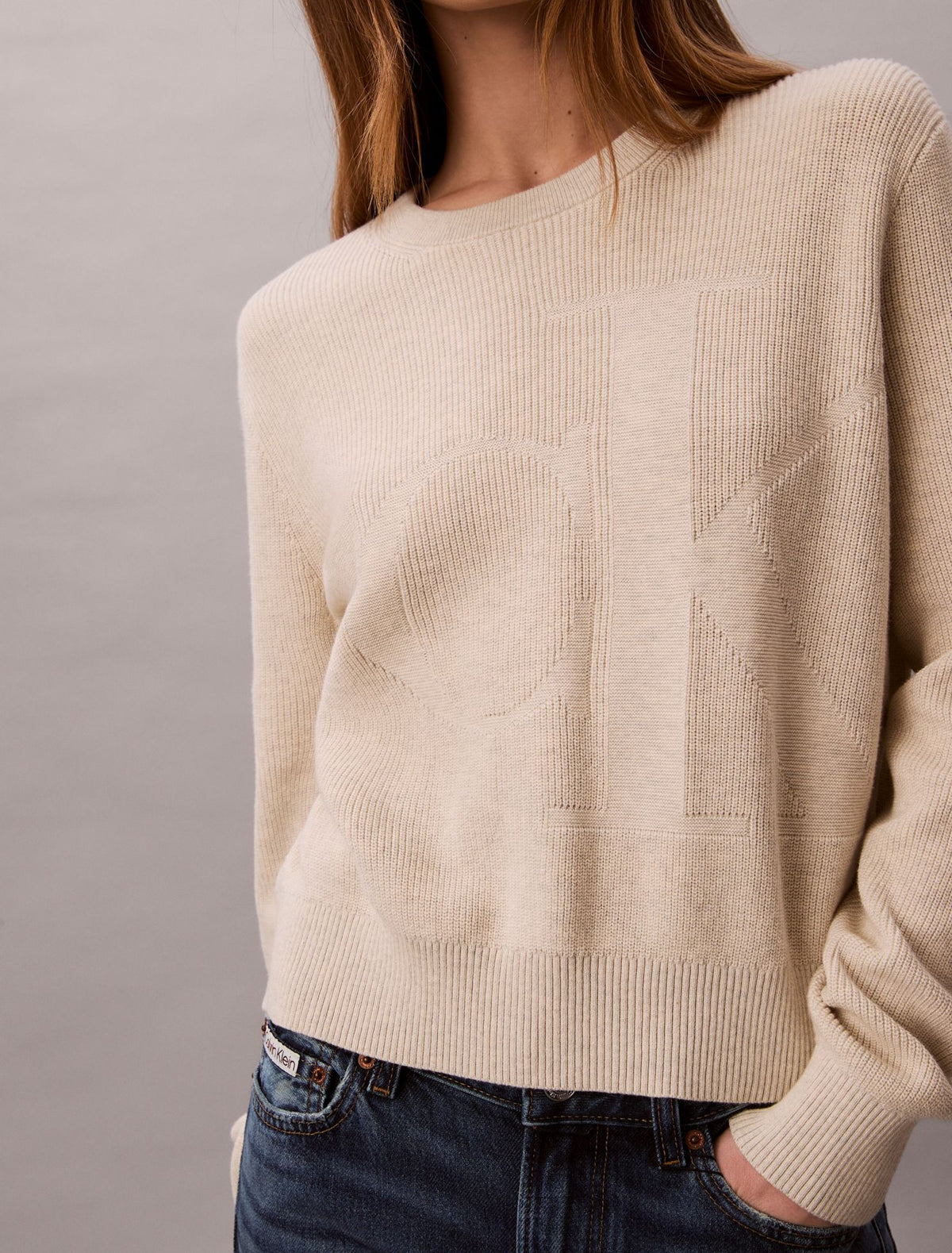 Smooth Cotton Monogram Sweater - Calvin Klein Women