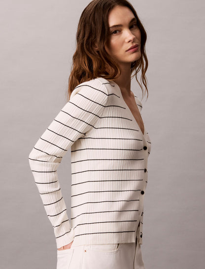 Tech Knit Rib Stripe Cardigan - Calvin Klein Women