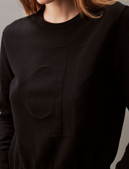 Smooth Cotton Relaxed Monogram Sweater - Calvin Klein Women