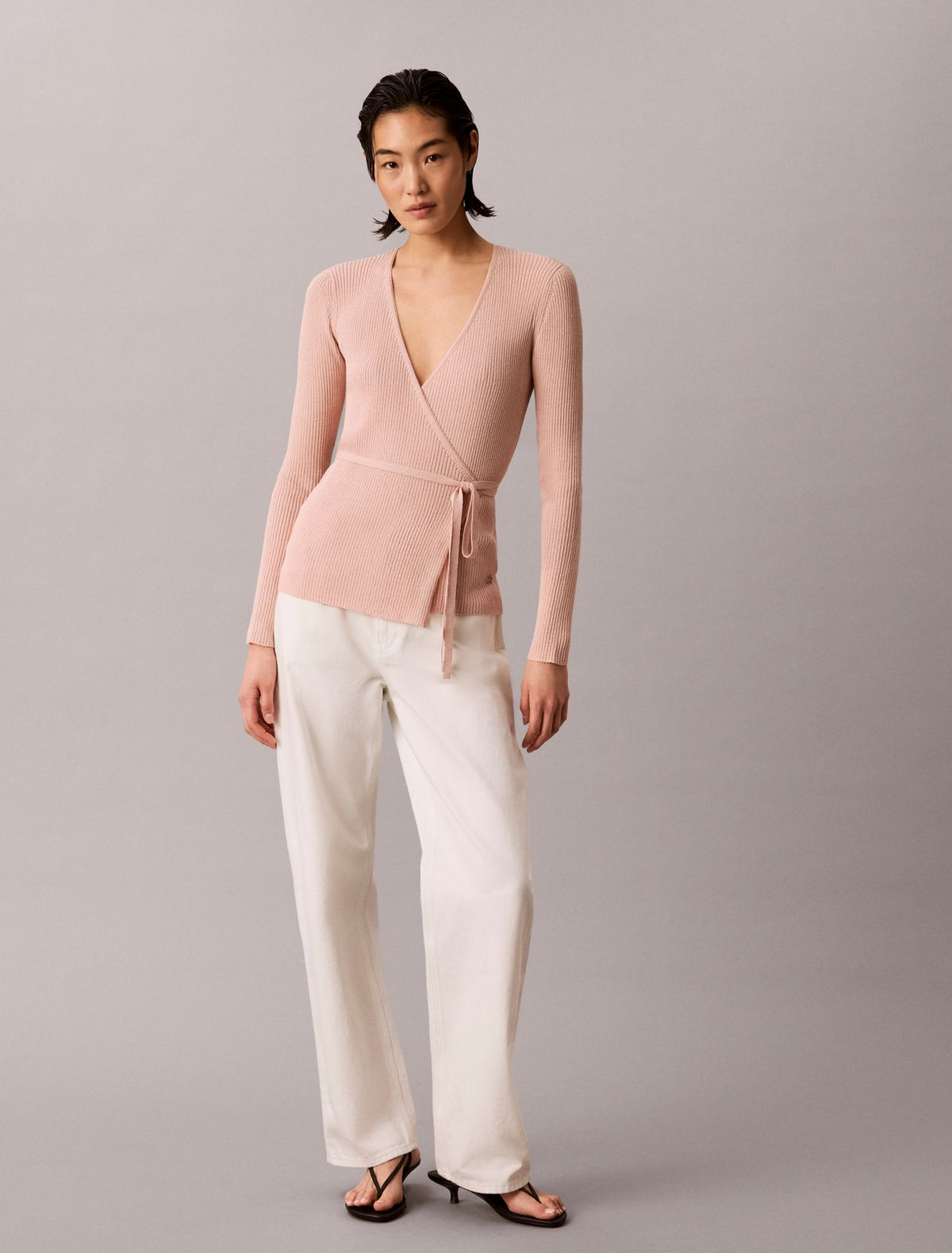 Linen Blend Wrap Sweater - Calvin Klein Women