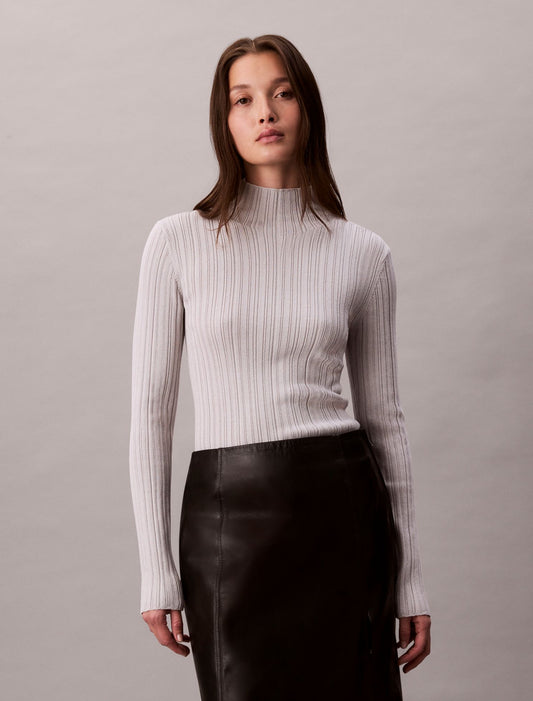 Viscose Blend Rib Mock Neck Sweater - Calvin Klein Women