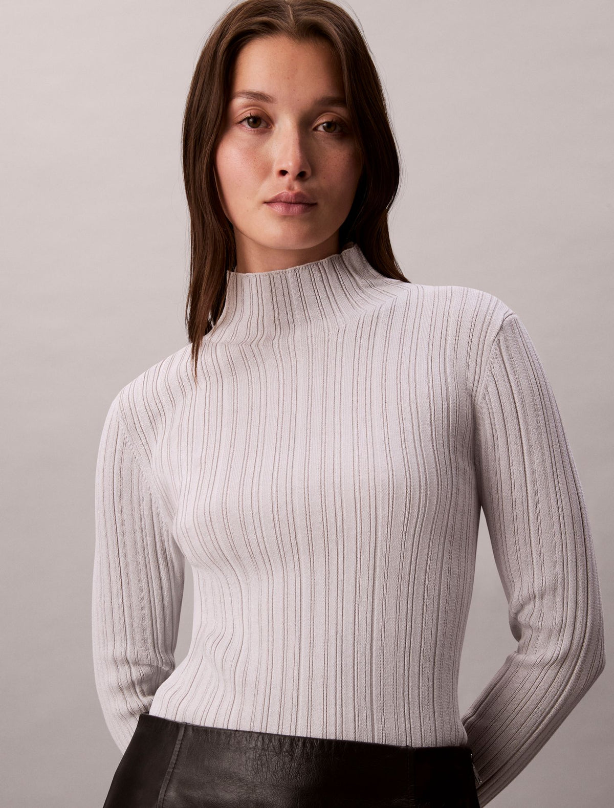 Viscose Blend Rib Mock Neck Sweater - Calvin Klein Women