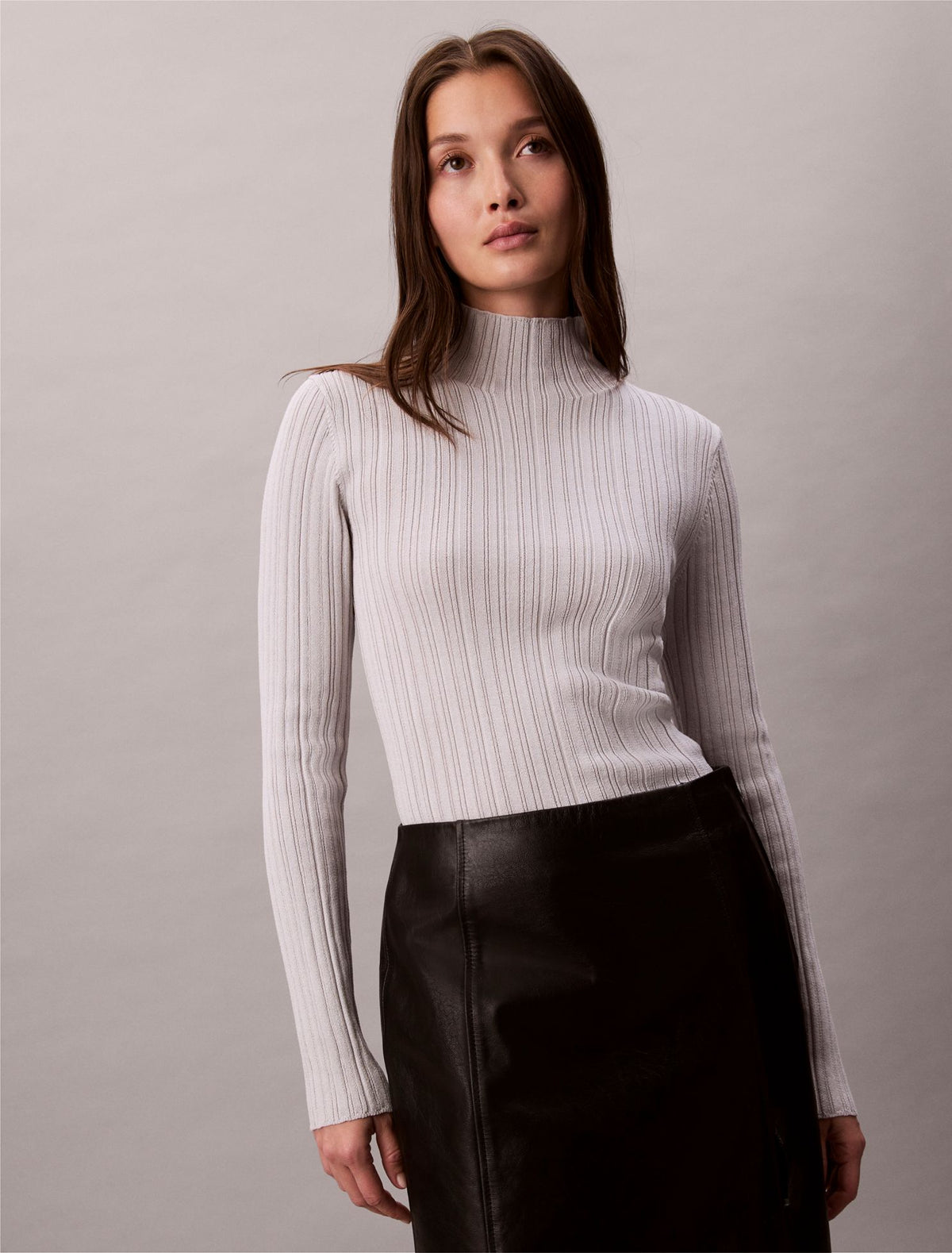 Viscose Blend Rib Mock Neck Sweater - Calvin Klein Women