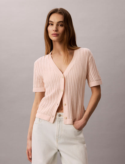 Open Stitch Button-Down Sweater - Calvin Klein Women