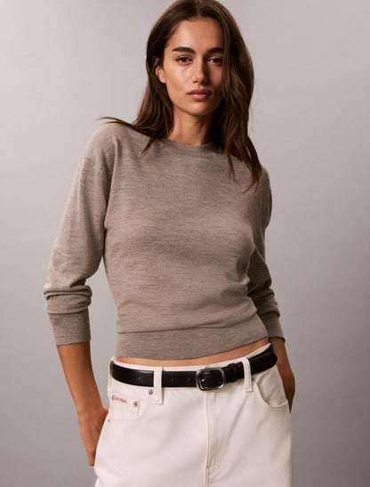 Merino Wool Blend Crewneck Sweater - Calvin Klein Women