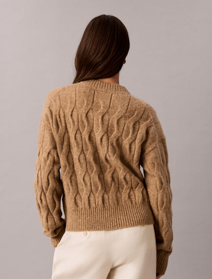 Wool Blend Cable Knit Sweater - Calvin Klein Women