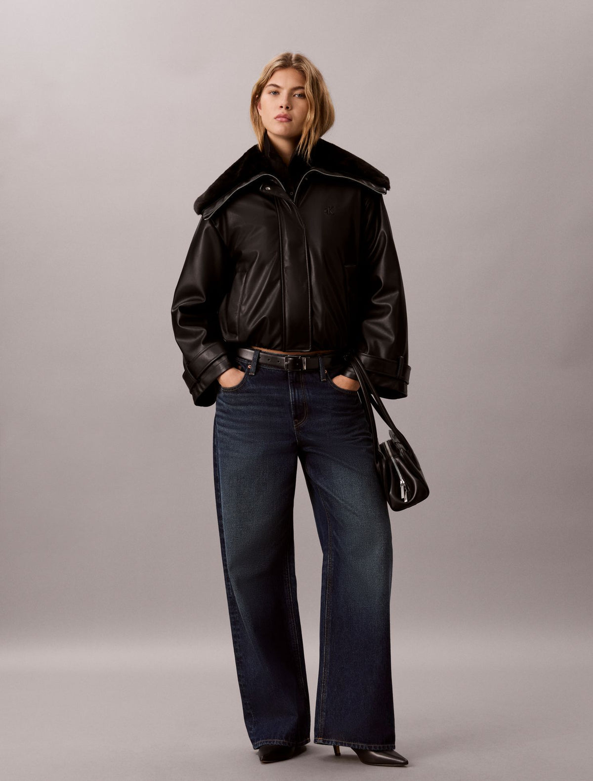 Faux Leather Padded Bomber Jacket - Calvin Klein Women