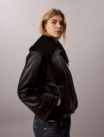 Faux Leather Padded Bomber Jacket - Calvin Klein Women
