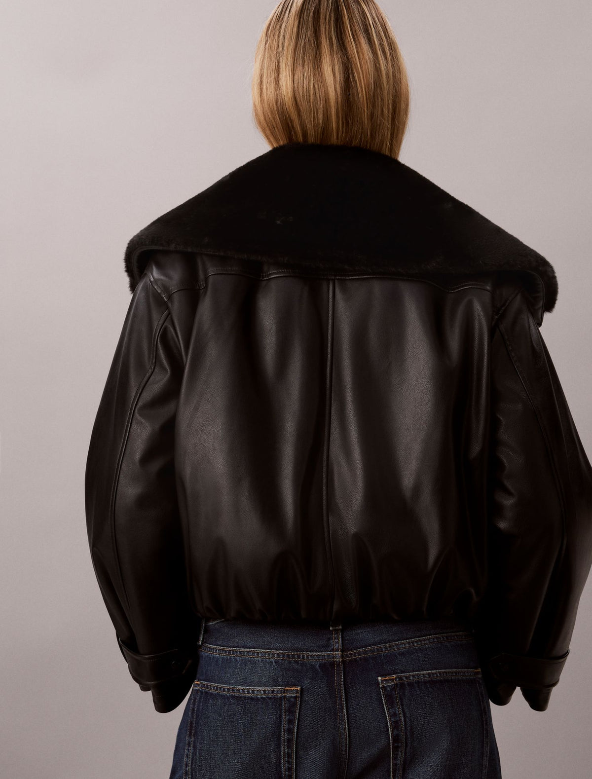 Faux Leather Padded Bomber Jacket - Calvin Klein Women