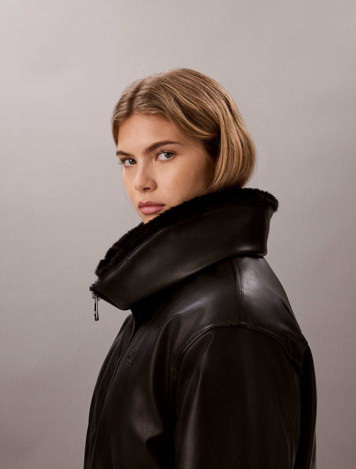 Faux Leather Padded Bomber Jacket - Calvin Klein Women