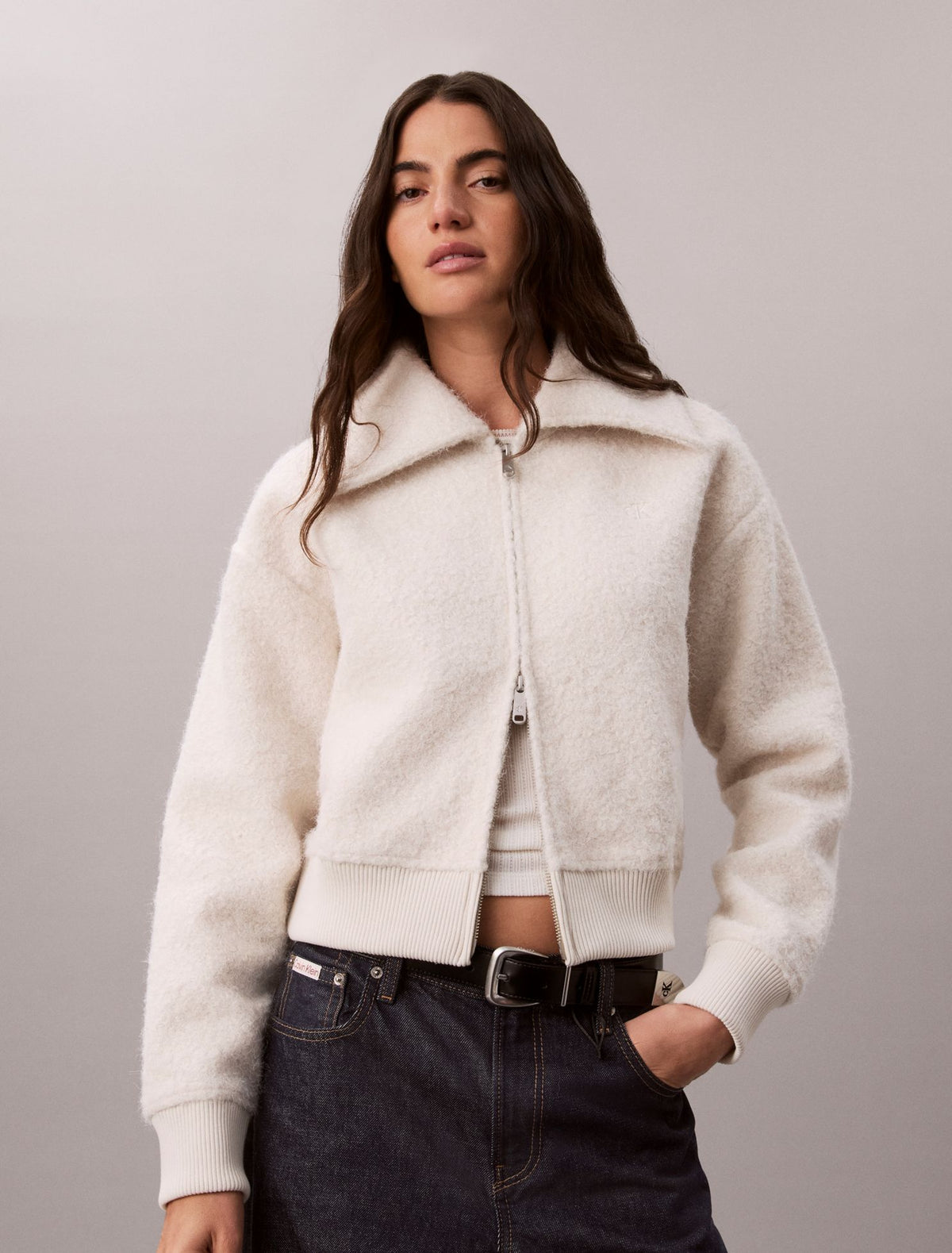 Brushed Boucle Fleece Zip Jacket - Calvin Klein Women